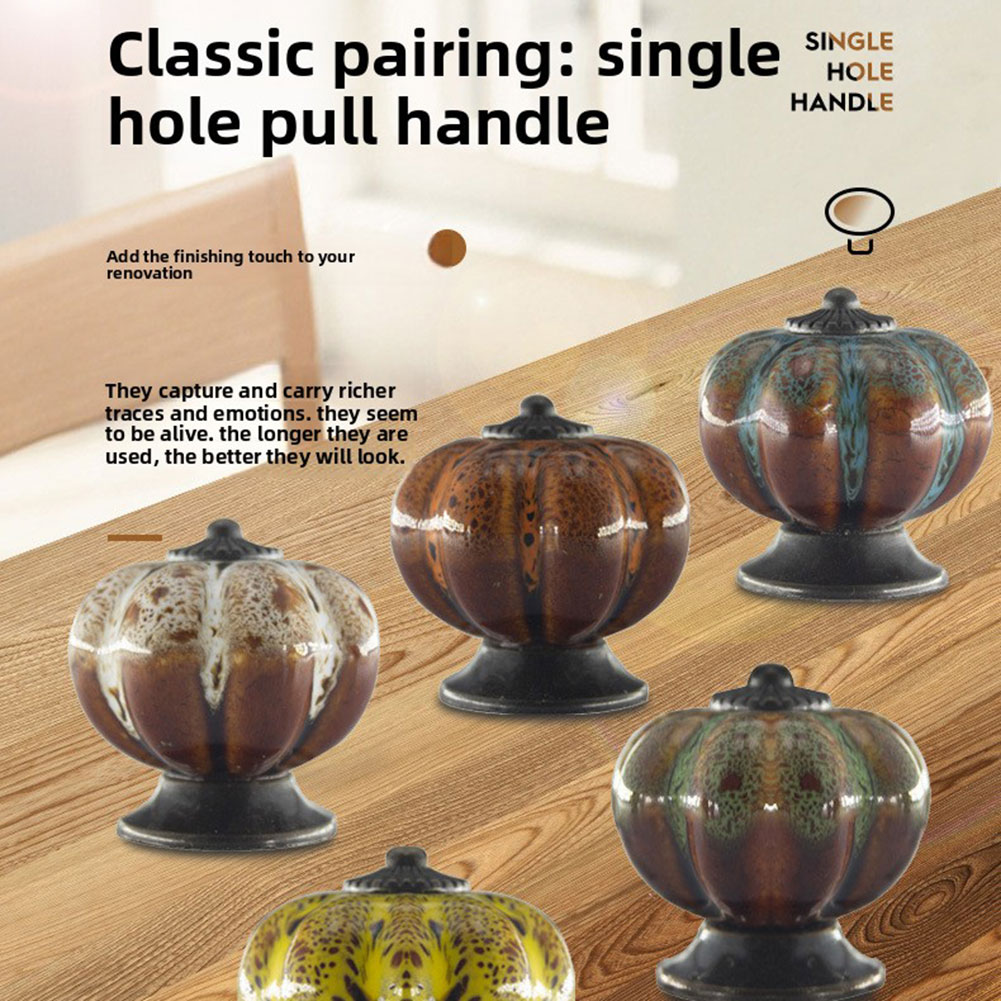 6pcs Pumpkin-Shaped Ceramic Ha - огляд і ціна Furniture Hardware Drawer Pulls